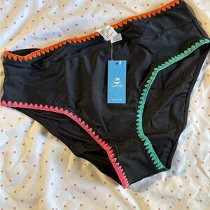 Cupshe Women's Black Swim Bottom with Multicolor Crochet Trim